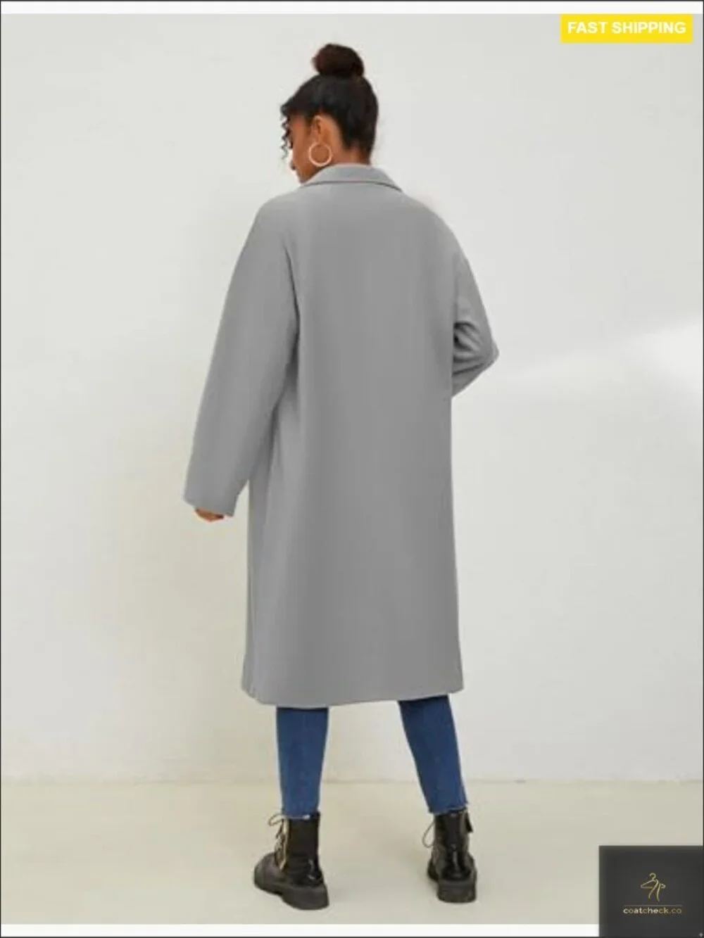 Oversized Wool Blend Double Breasted Long Trench Coat Winter Peacoat with
